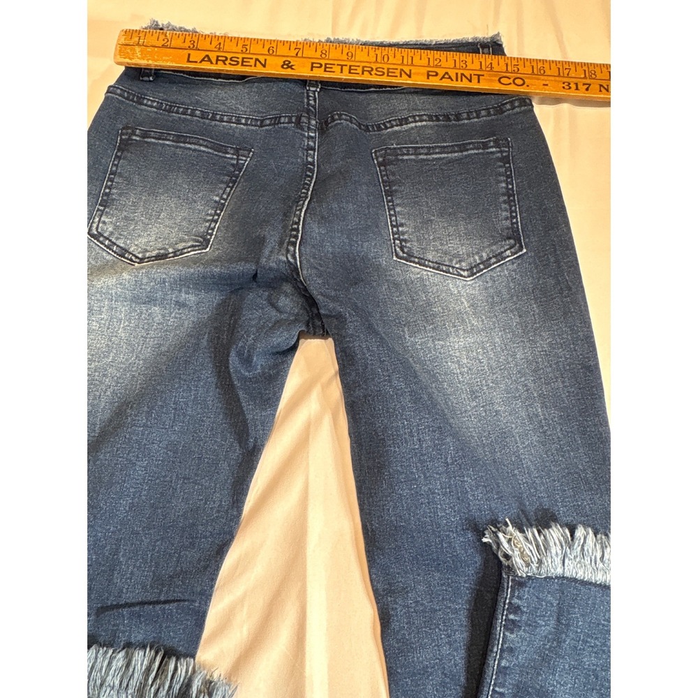 Distressed Frayed Hem Flare Jeans Medium Wash Ripped High Rise Denim Size Large - Picture 6 of 6
